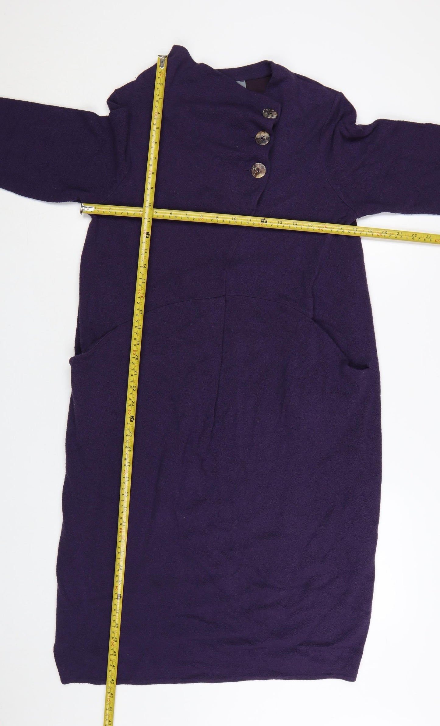 Sahara Women Purple Knee Length Shift Dress S 3/4 Sleeve Button