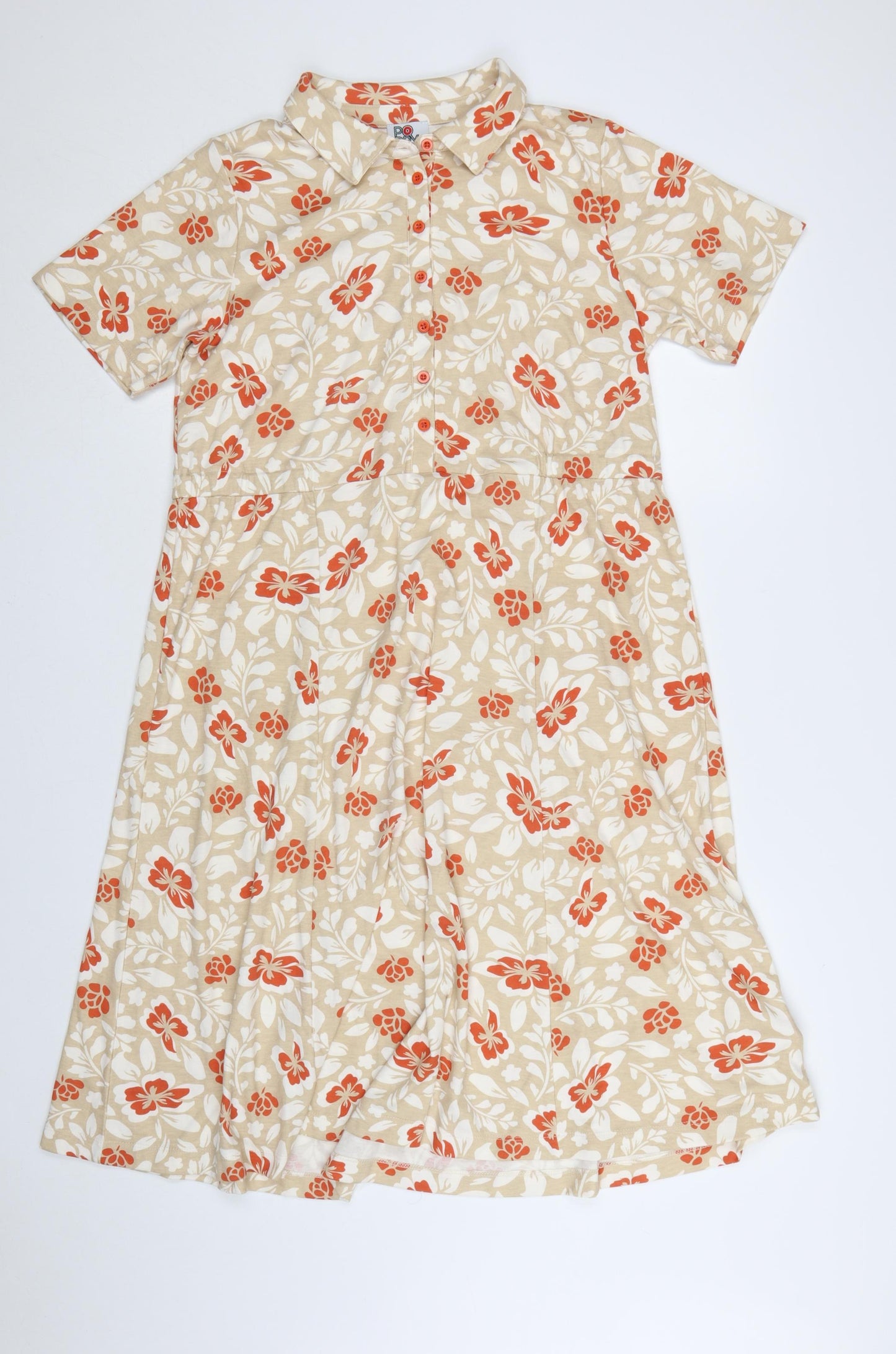 Poppy Women Beige Floral Collared Shirt Dress Size 14