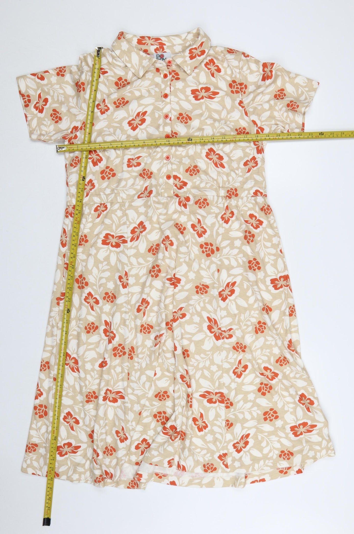 Poppy Women Beige Floral Collared Shirt Dress Size 14