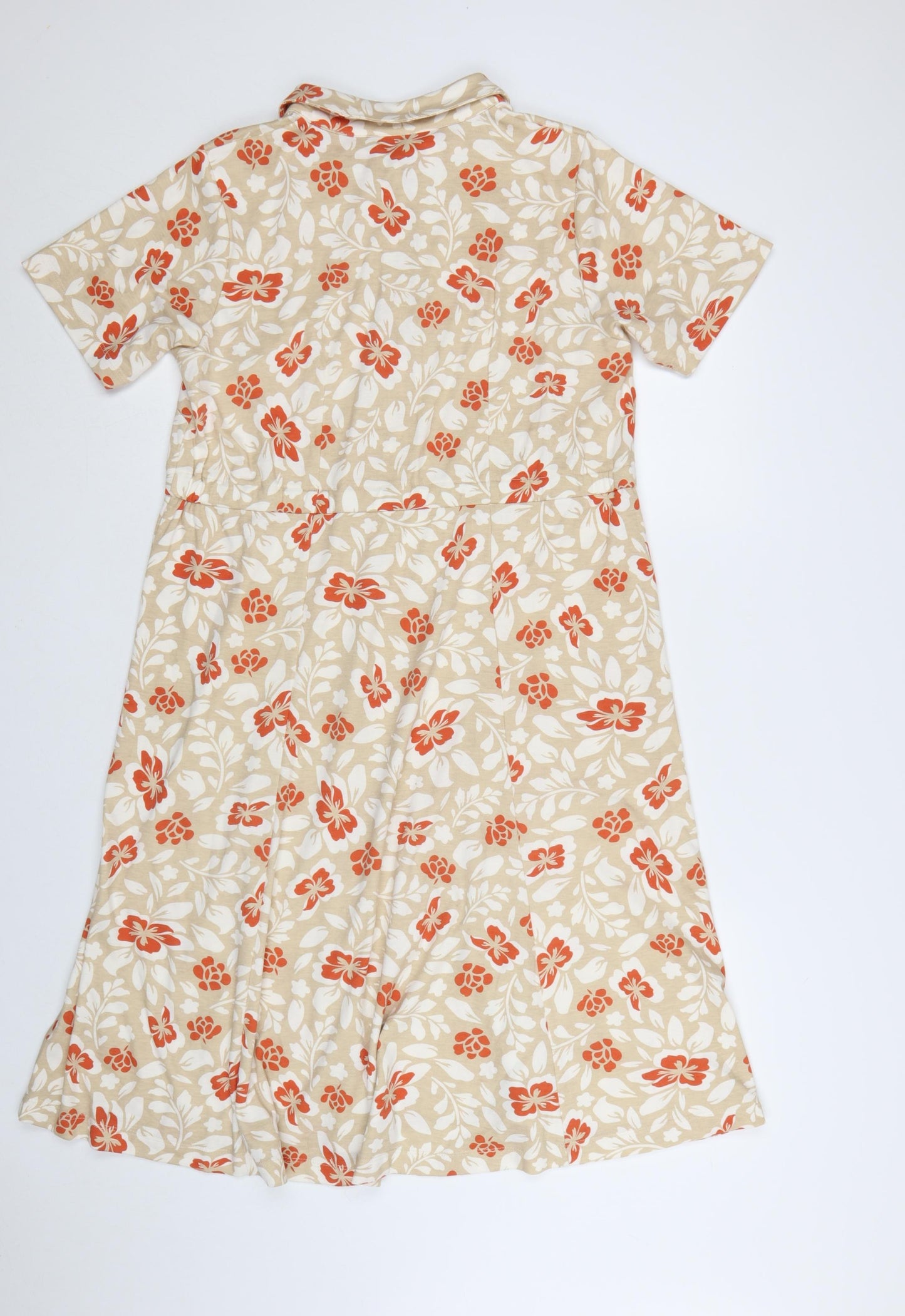 Poppy Women Beige Floral Collared Shirt Dress Size 14