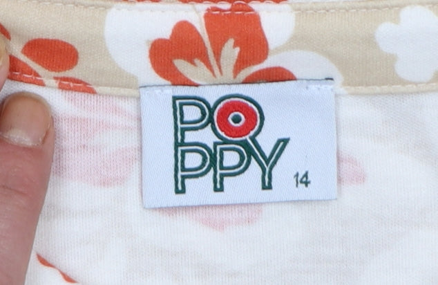 Poppy Women Beige Floral Collared Shirt Dress Size 14