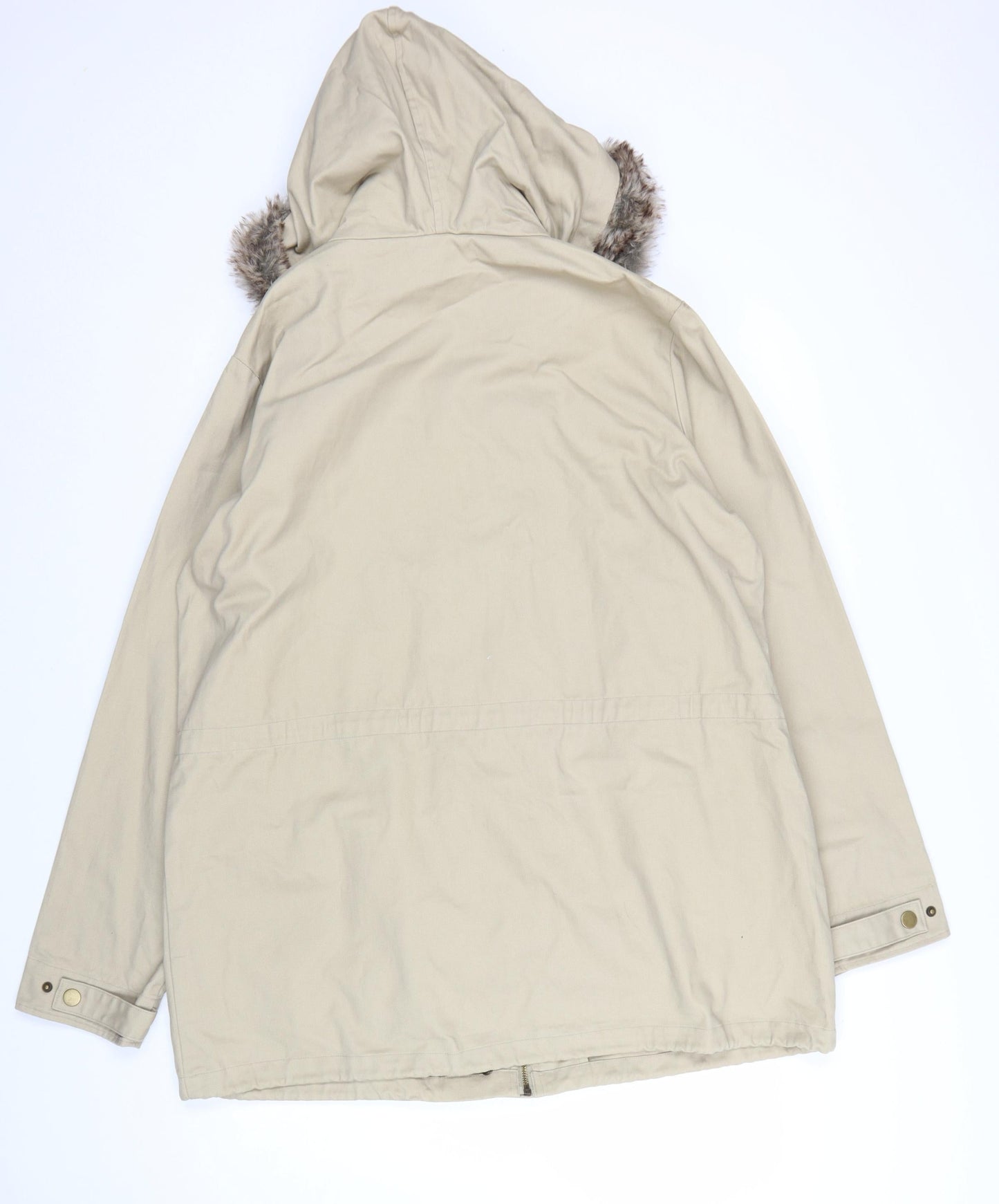 Cotton Traders Women’s Beige Parka Coat Size 18 Hooded Faux Fur Trim