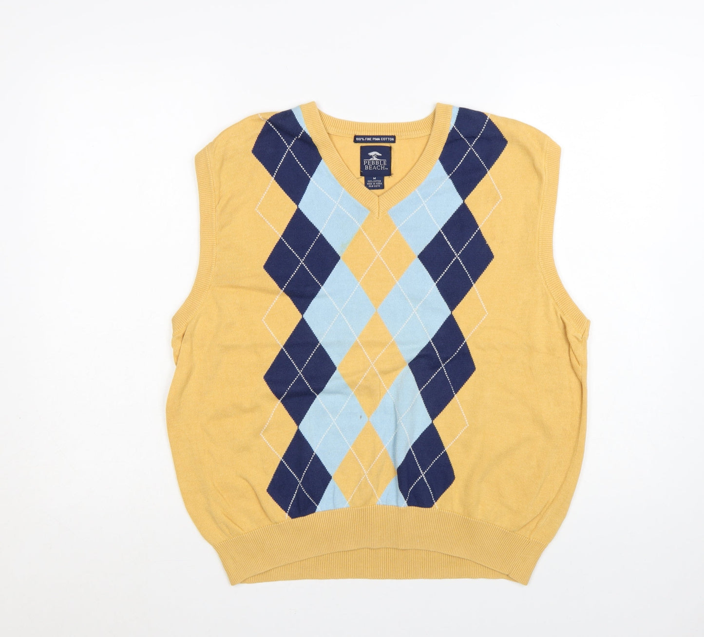 Pebble Beach Men's Yellow Argyle Cotton Golf Vest M