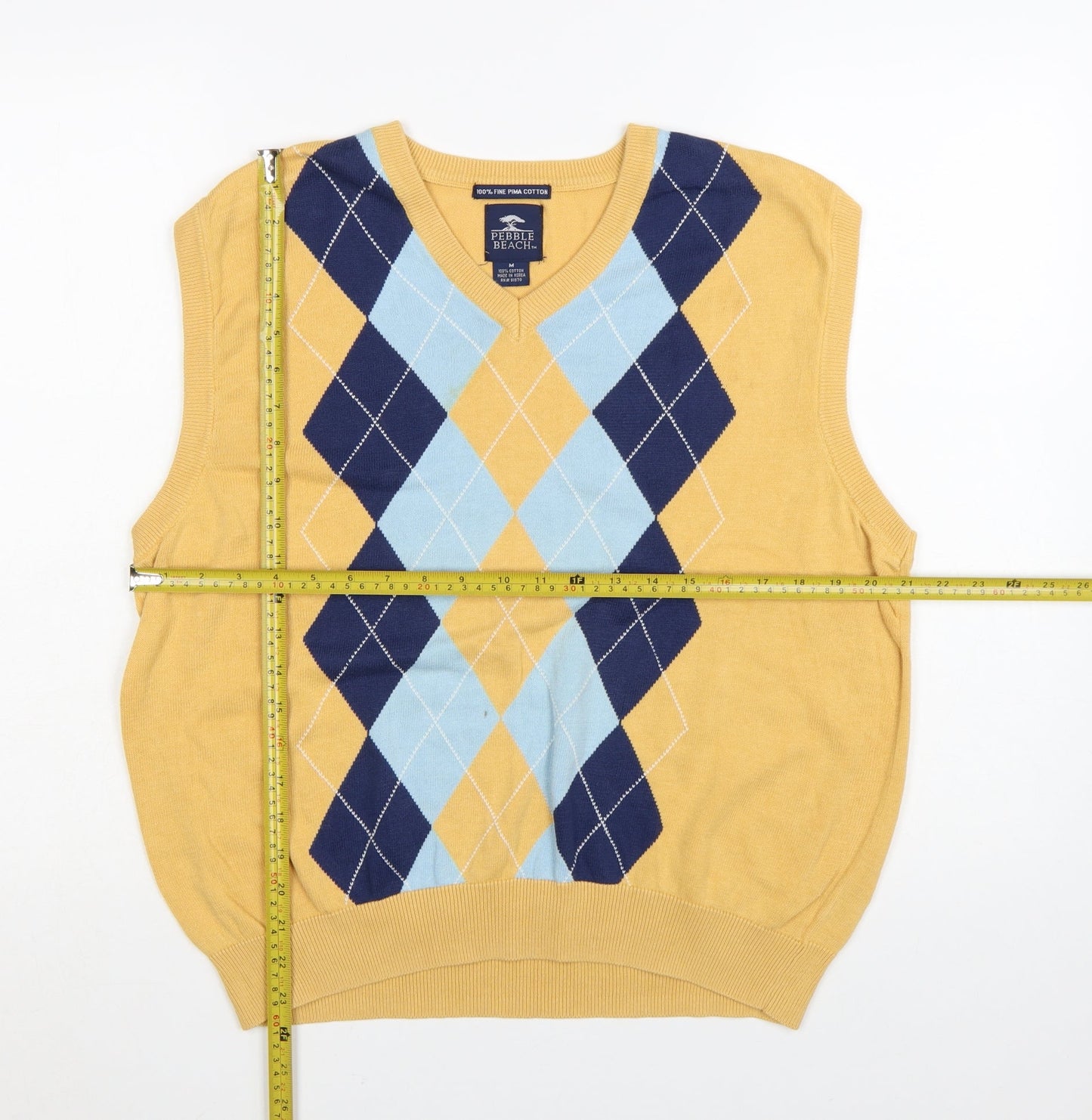 Pebble Beach Men's Yellow Argyle Cotton Golf Vest M