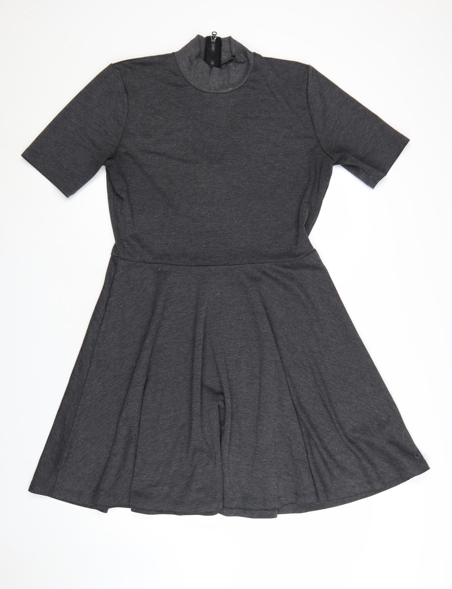 Nümph Women’s Grey Knee Length Skater Dress XL High Neck Stretch
