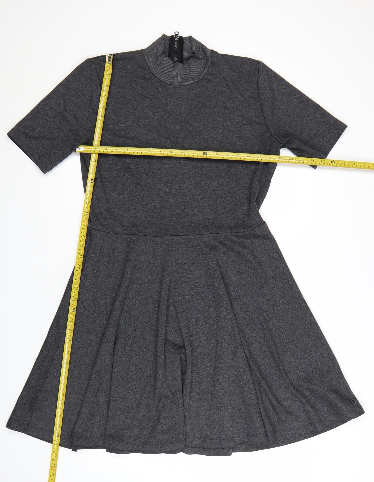 Nümph Women’s Grey Knee Length Skater Dress XL High Neck Stretch