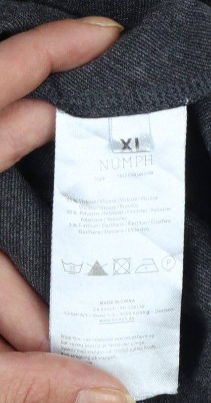 Nümph Women’s Grey Knee Length Skater Dress XL High Neck Stretch