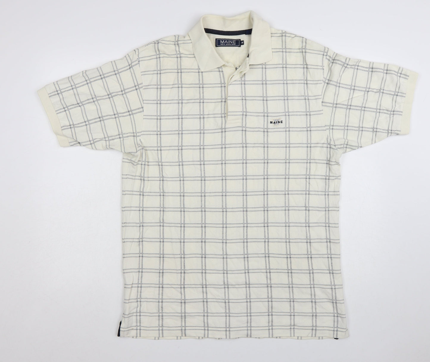 Maine New England Men’s Ivory Check Cotton Polo Shirt M