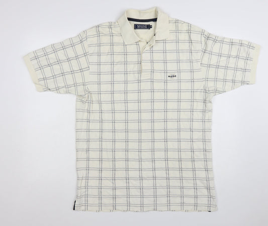 Maine New England Men’s Ivory Check Cotton Polo Shirt M