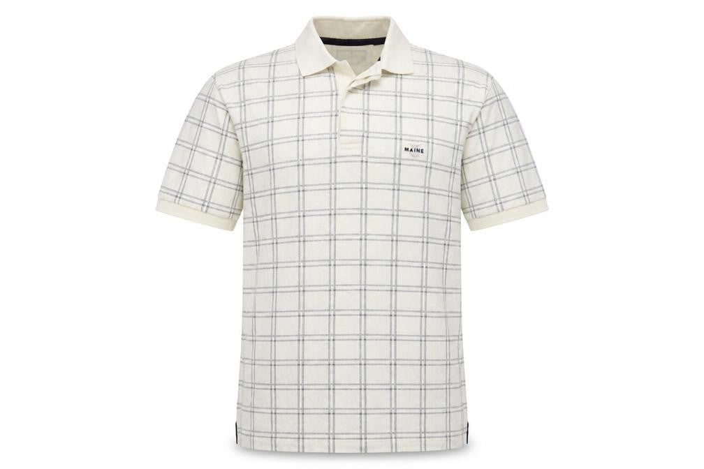 Maine New England Men’s Ivory Check Cotton Polo Shirt M