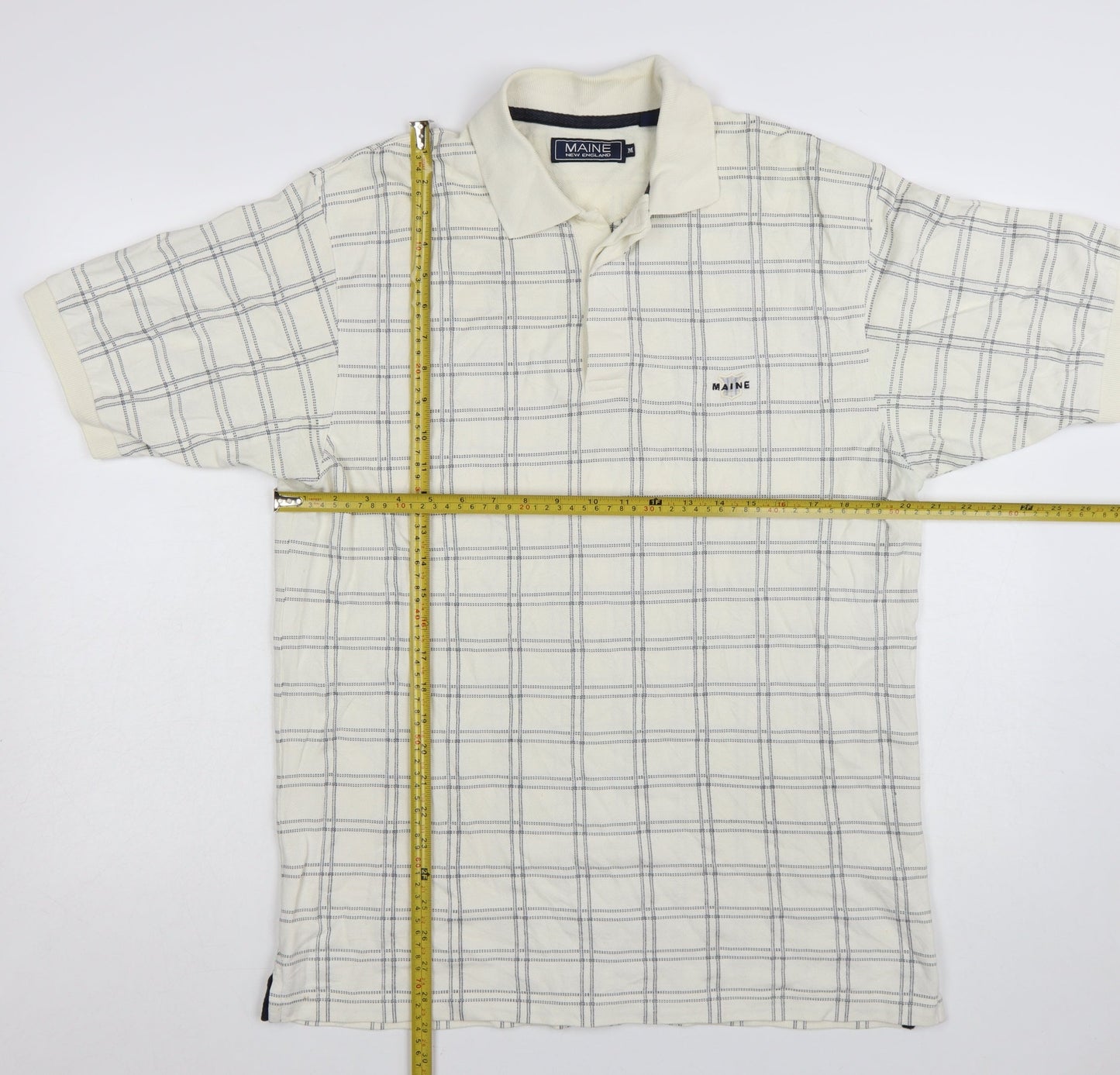 Maine New England Men’s Ivory Check Cotton Polo Shirt M