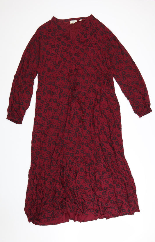 Fat Face Women’s Red Animal Print Bohemian Viscose Midi Dress Size 12