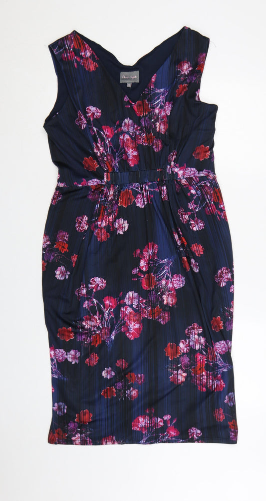 Phase Eight Women's Multicoloured Floral V-Neck Sheath Dress Size 16