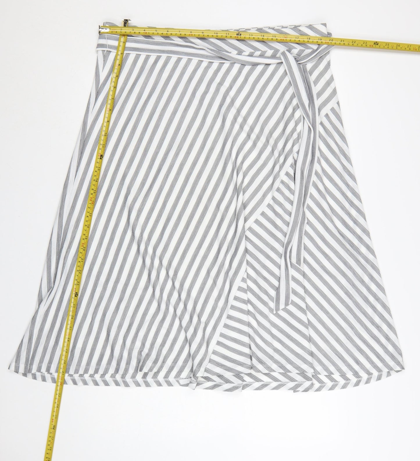 DKNY Women’s Grey Striped Wrap Skirt XL Polyester Elastane