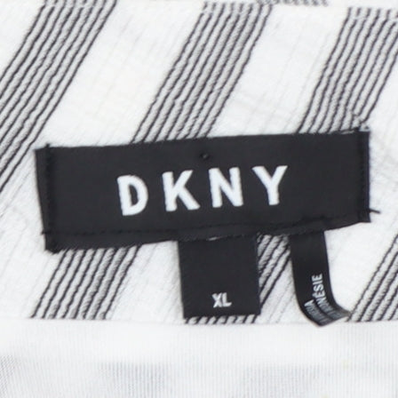 DKNY Women’s Grey Striped Wrap Skirt XL Polyester Elastane