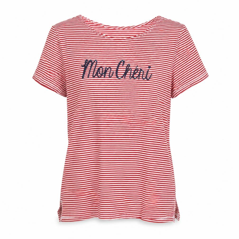 Dorothy Perkins Women Red Striped Mon Cheri T-Shirt Size 10