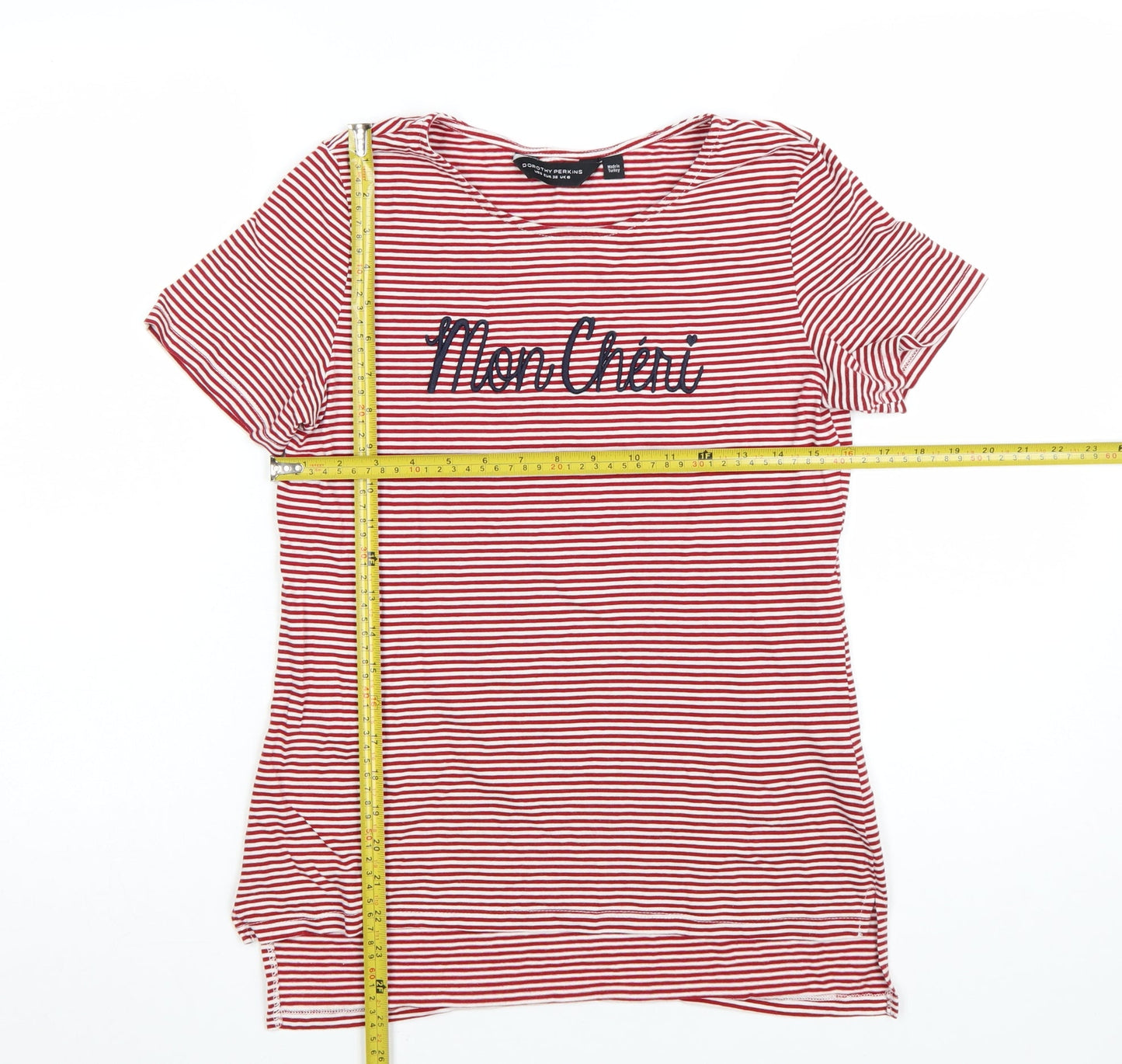 Dorothy Perkins Women Red Striped Mon Cheri T-Shirt Size 10