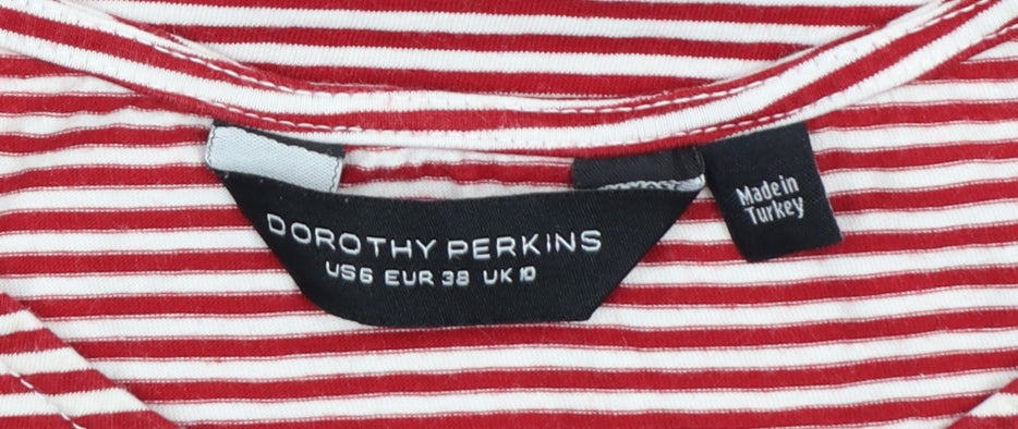 Dorothy Perkins Women Red Striped Mon Cheri T-Shirt Size 10