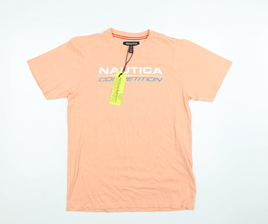 Nautica Competition Women's Peach T-Shirt UK 10 100% Cotton Short Sleeve