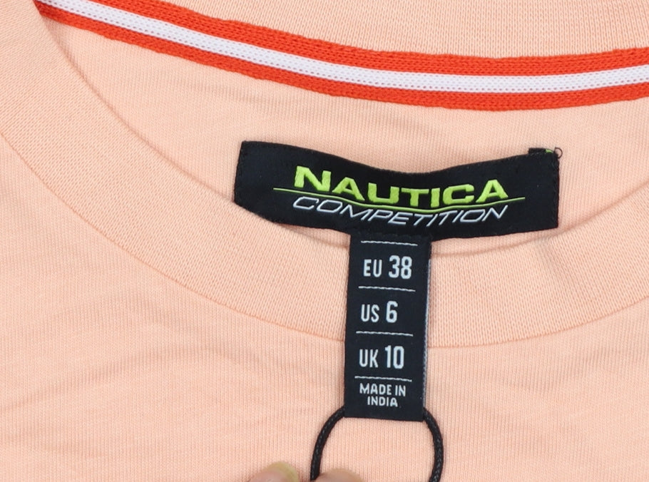 Nautica Competition Women's Peach T-Shirt UK 10 100% Cotton Short Sleeve
