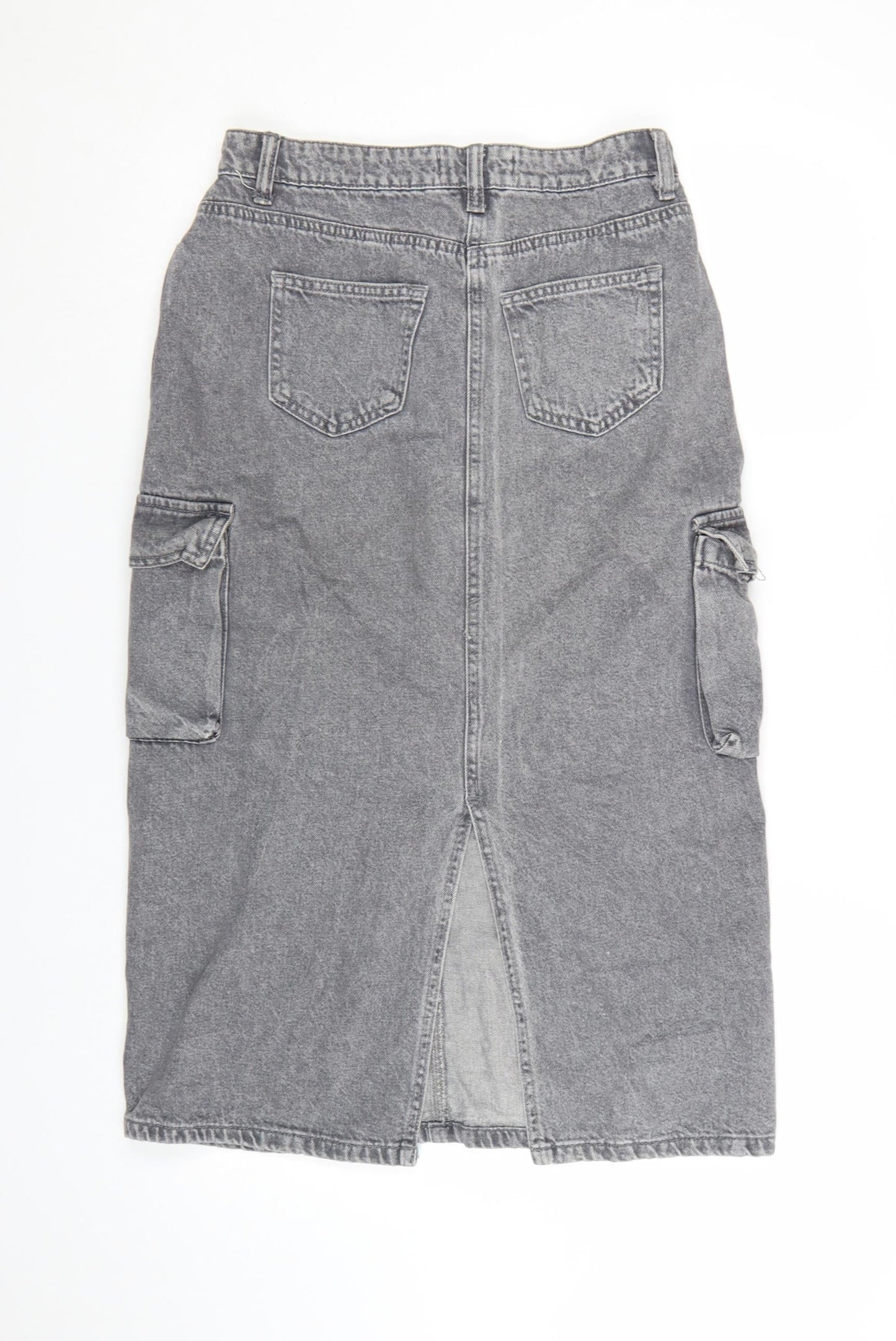 Primark Womens Grey Denim Cargo Midi Skirt Size 8