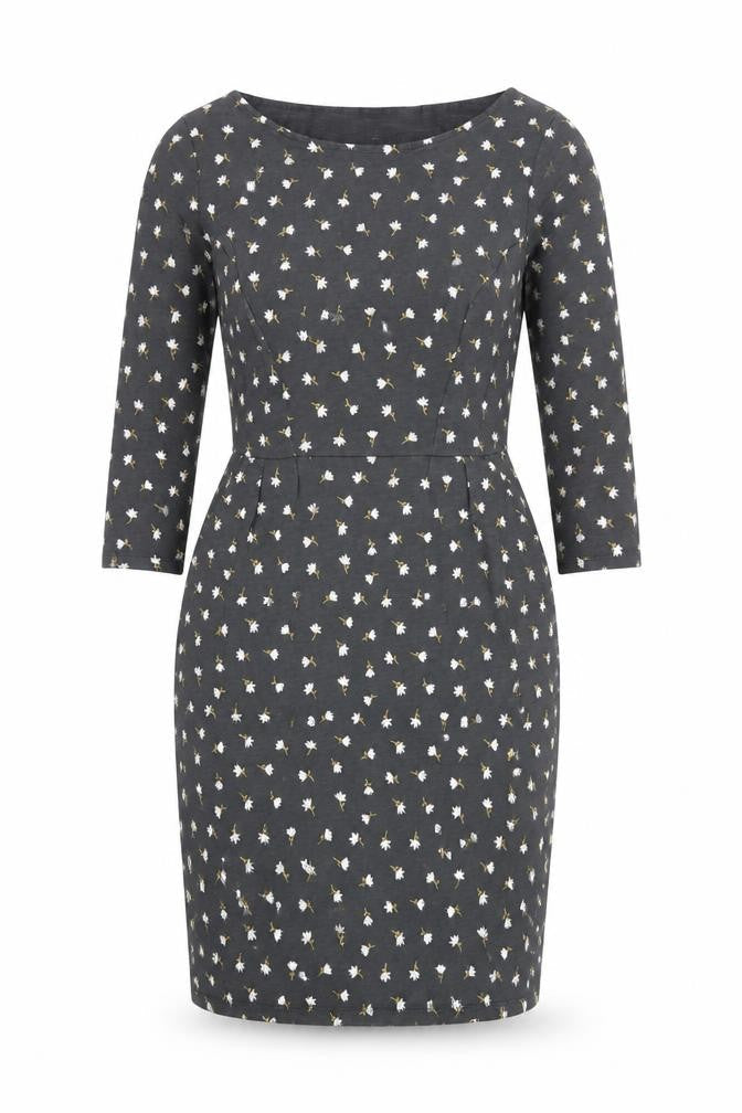 Boden Women’s Grey Floral Cotton Shift Dress UK 10P 3/4 Sleeve