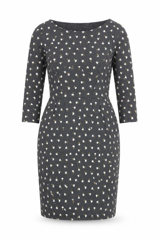 Boden Women’s Grey Floral Cotton Shift Dress UK 10P 3/4 Sleeve