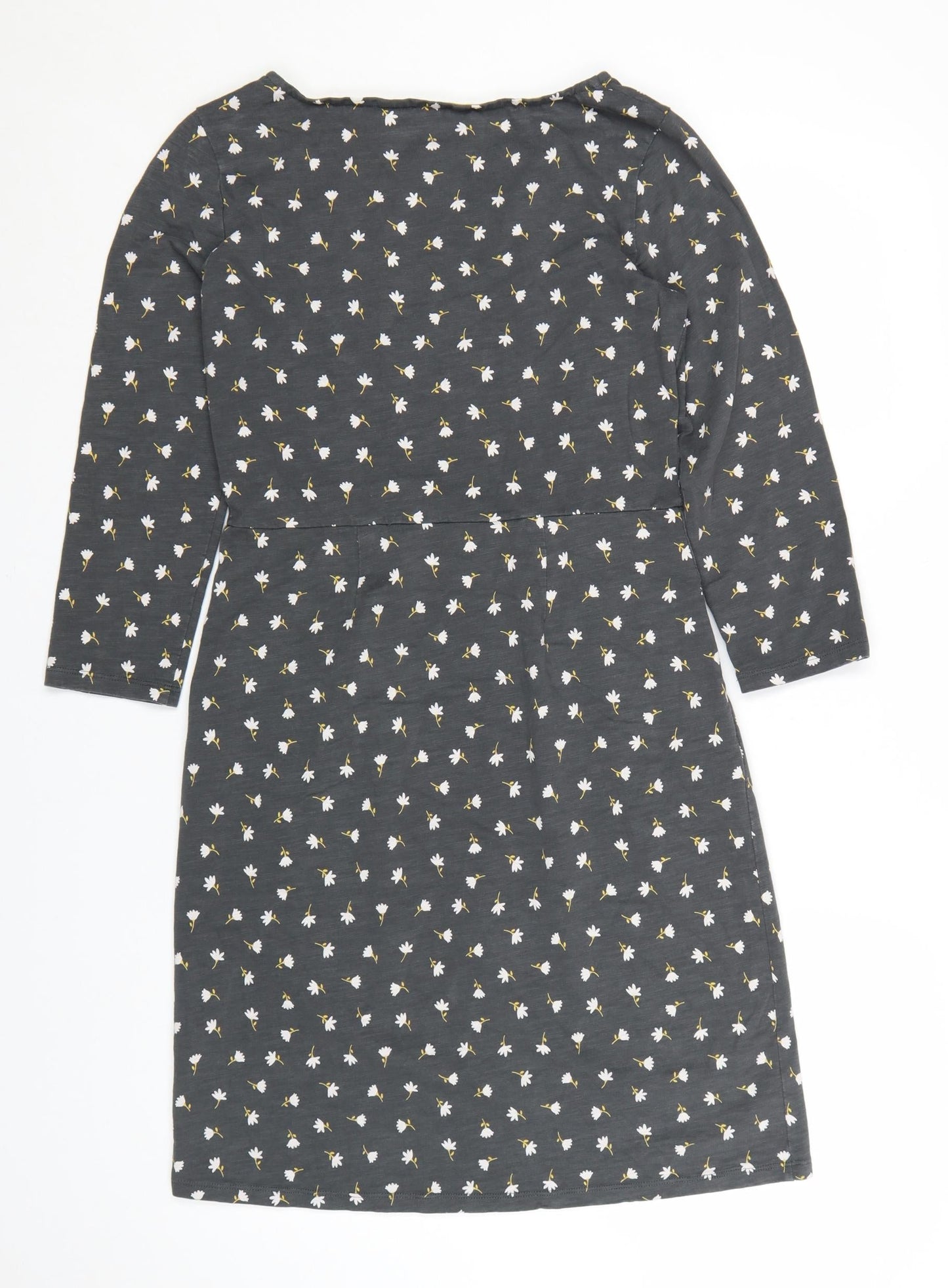 Boden Women’s Grey Floral Cotton Shift Dress UK 10P 3/4 Sleeve