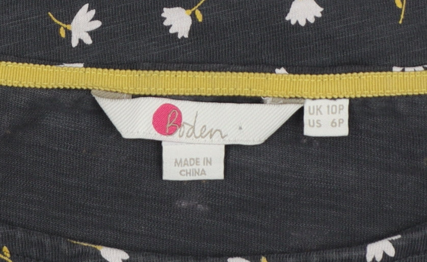 Boden Women’s Grey Floral Cotton Shift Dress UK 10P 3/4 Sleeve
