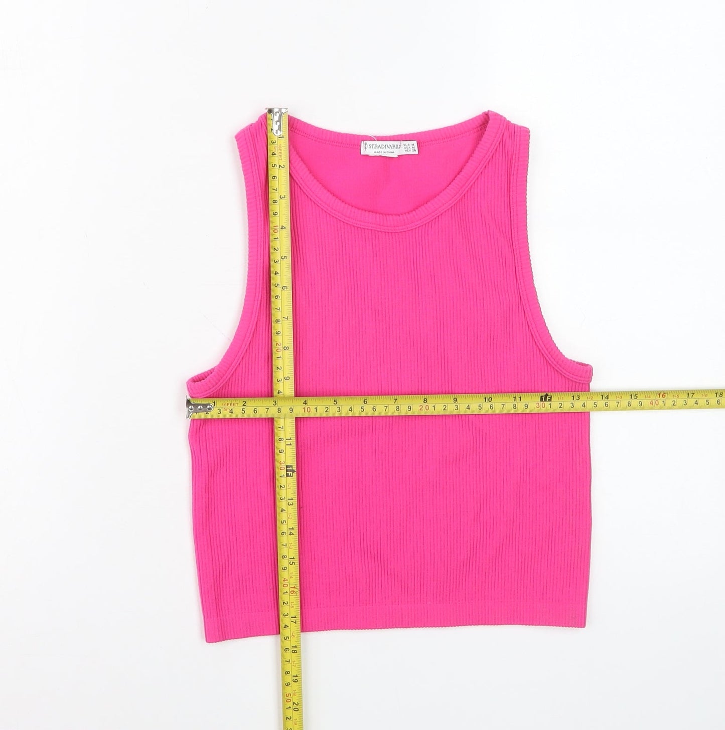 Stradivarius Women’s Pink Cropped Tank Top Size 12 Cotton Blend