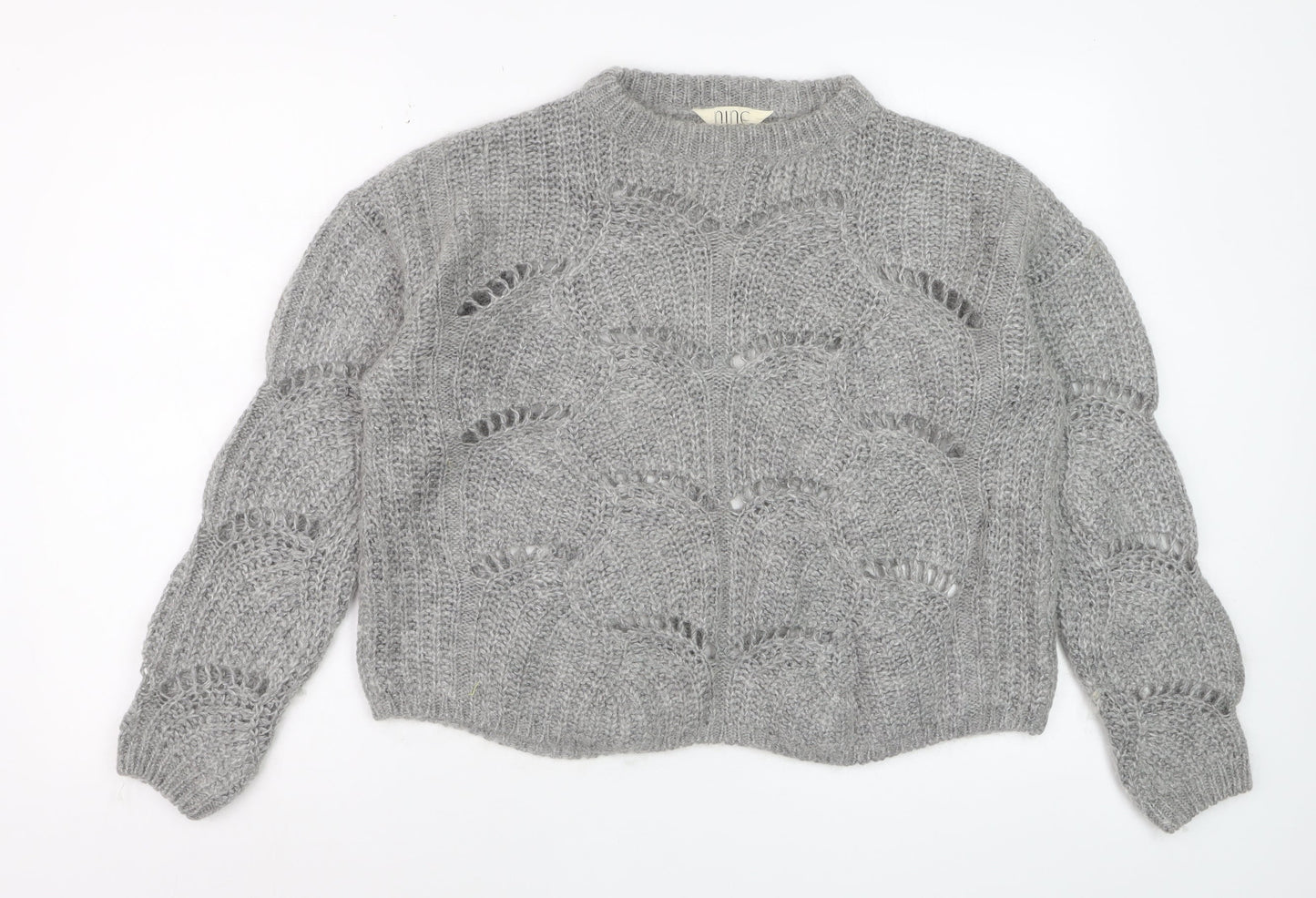 Nine by Savannah Miller Womens Grey Size 14 Open-Knit Wool Jumper