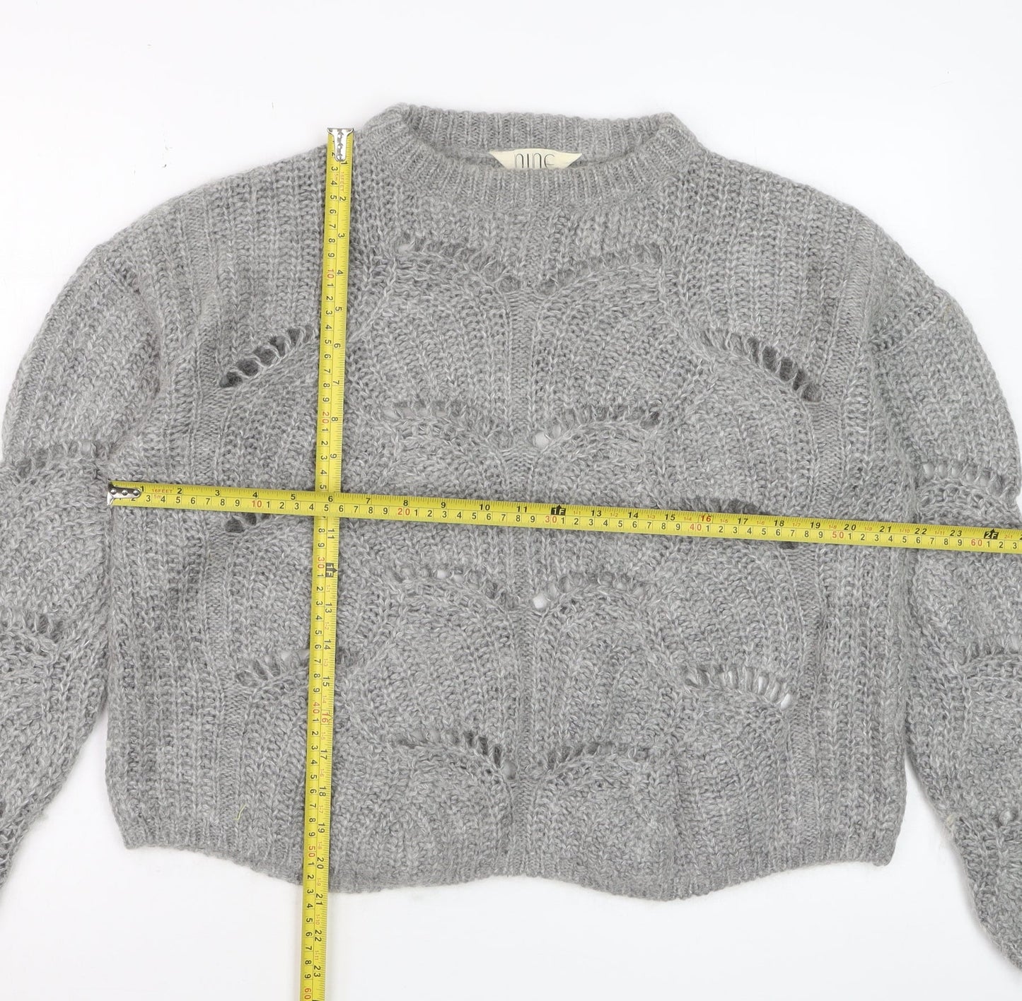 Nine by Savannah Miller Womens Grey Size 14 Open-Knit Wool Jumper