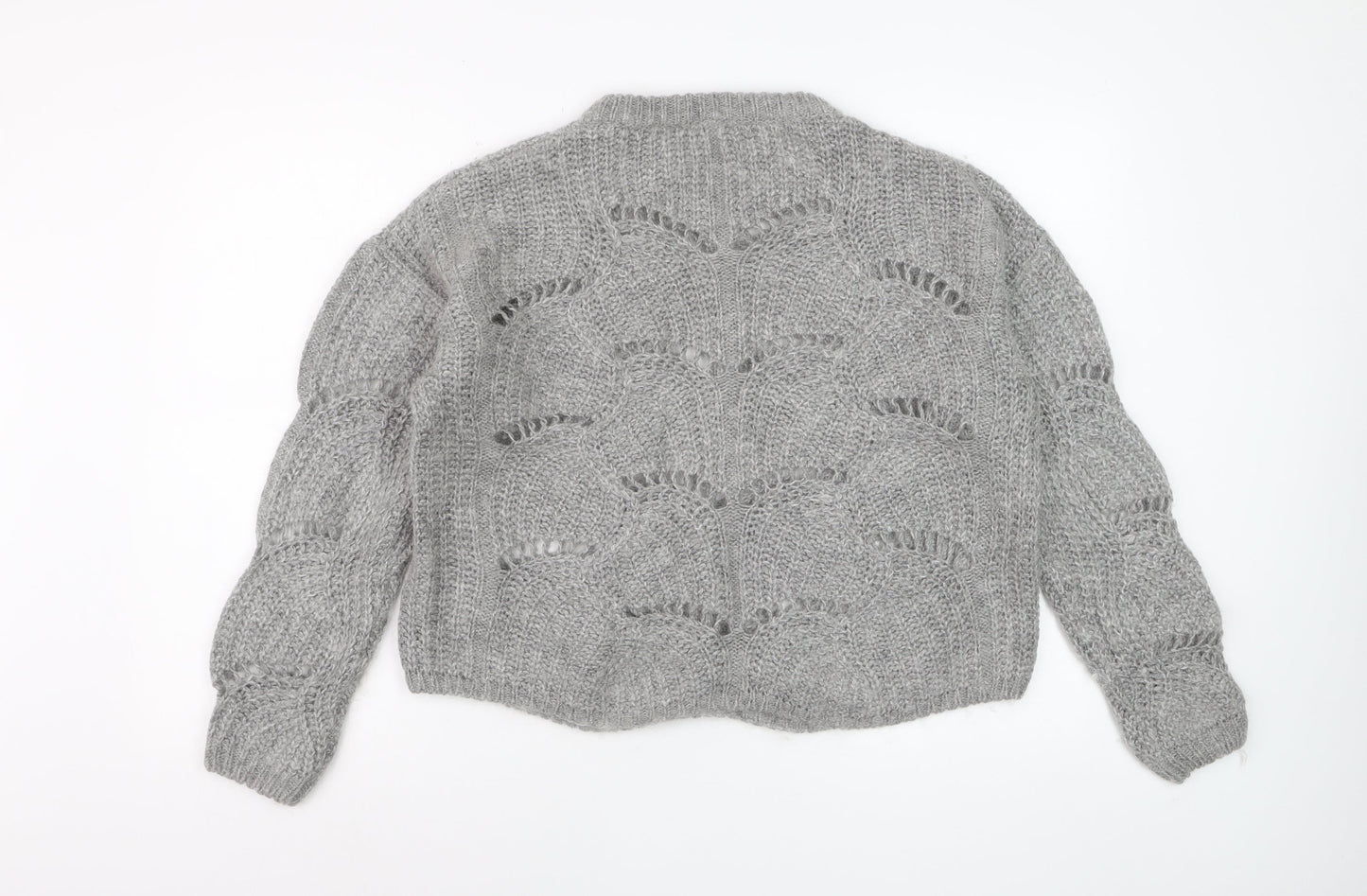 Nine by Savannah Miller Womens Grey Size 14 Open-Knit Wool Jumper