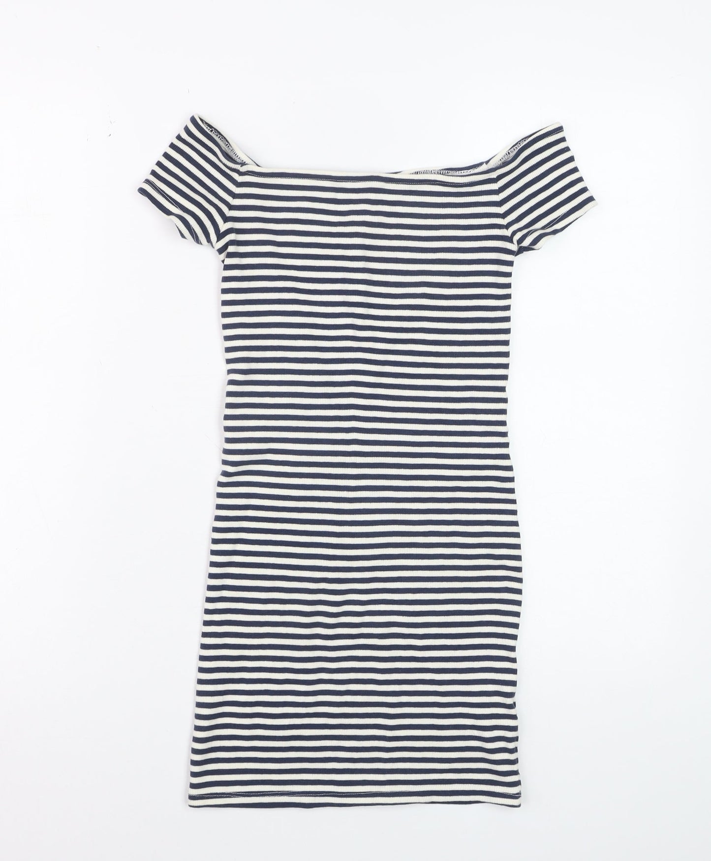 Bershka Womens Blue Striped Off Shoulder Bodycon Dress Size S
