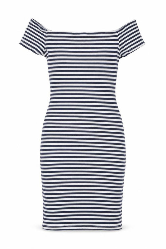 Bershka Womens Blue Striped Off Shoulder Bodycon Dress Size S