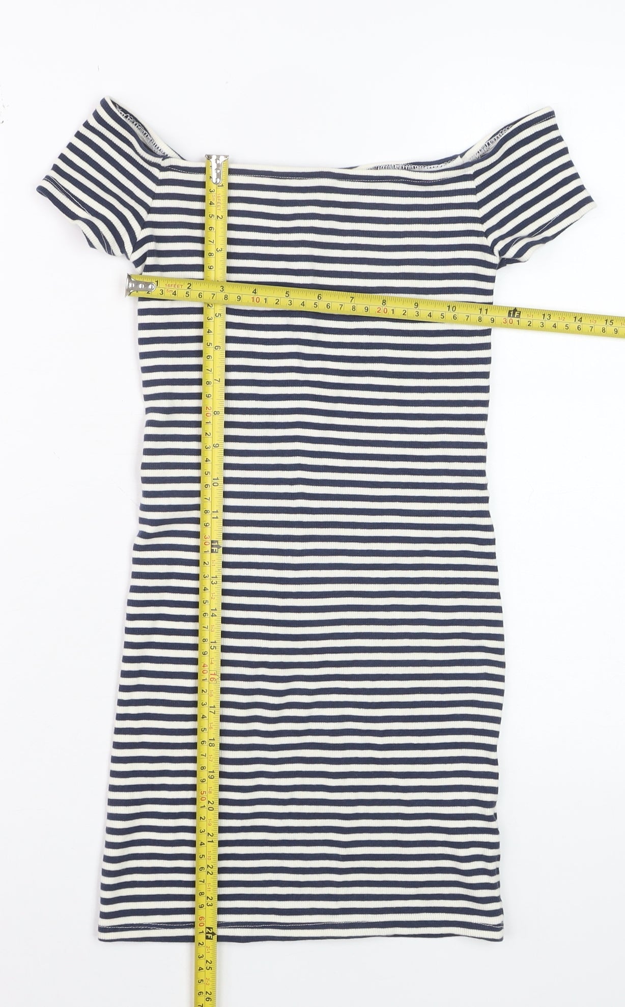 Bershka Womens Blue Striped Off Shoulder Bodycon Dress Size S