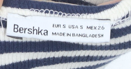 Bershka Womens Blue Striped Off Shoulder Bodycon Dress Size S