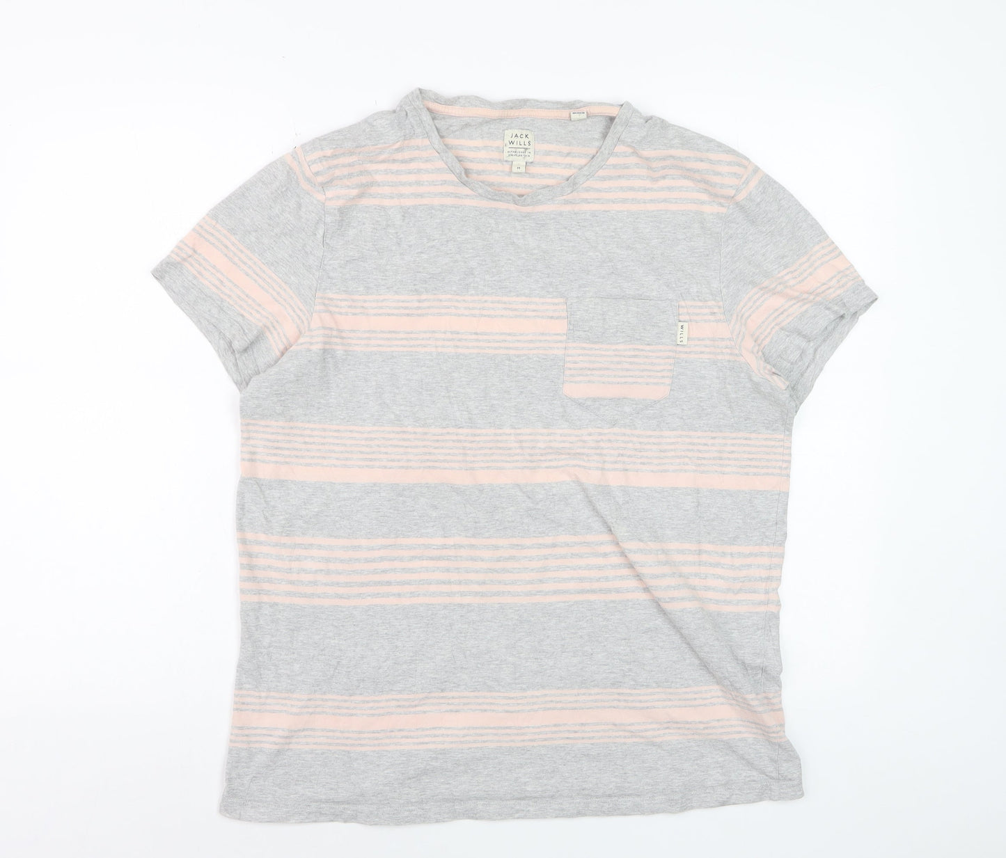 Jack Wills Men’s Grey Striped Cotton T-Shirt Size M Regular Fit
