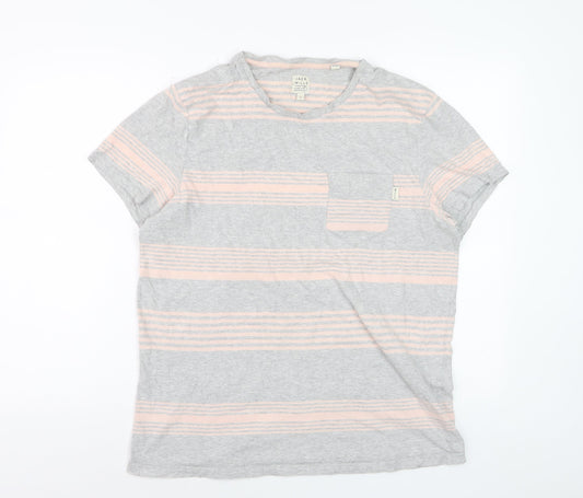 Jack Wills Men’s Grey Striped Cotton T-Shirt Size M Regular Fit