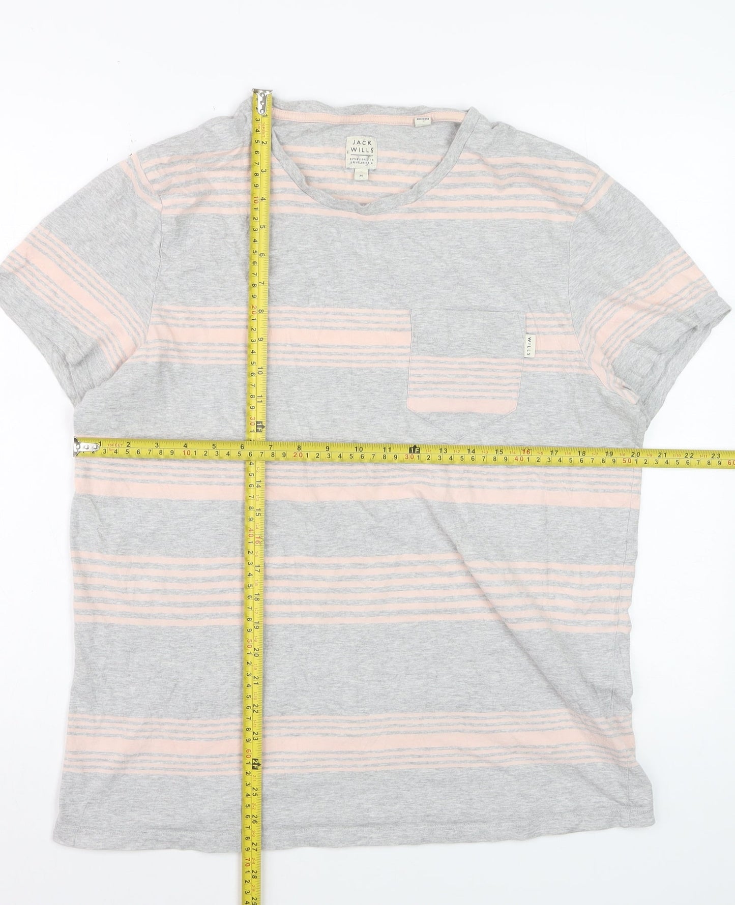 Jack Wills Men’s Grey Striped Cotton T-Shirt Size M Regular Fit
