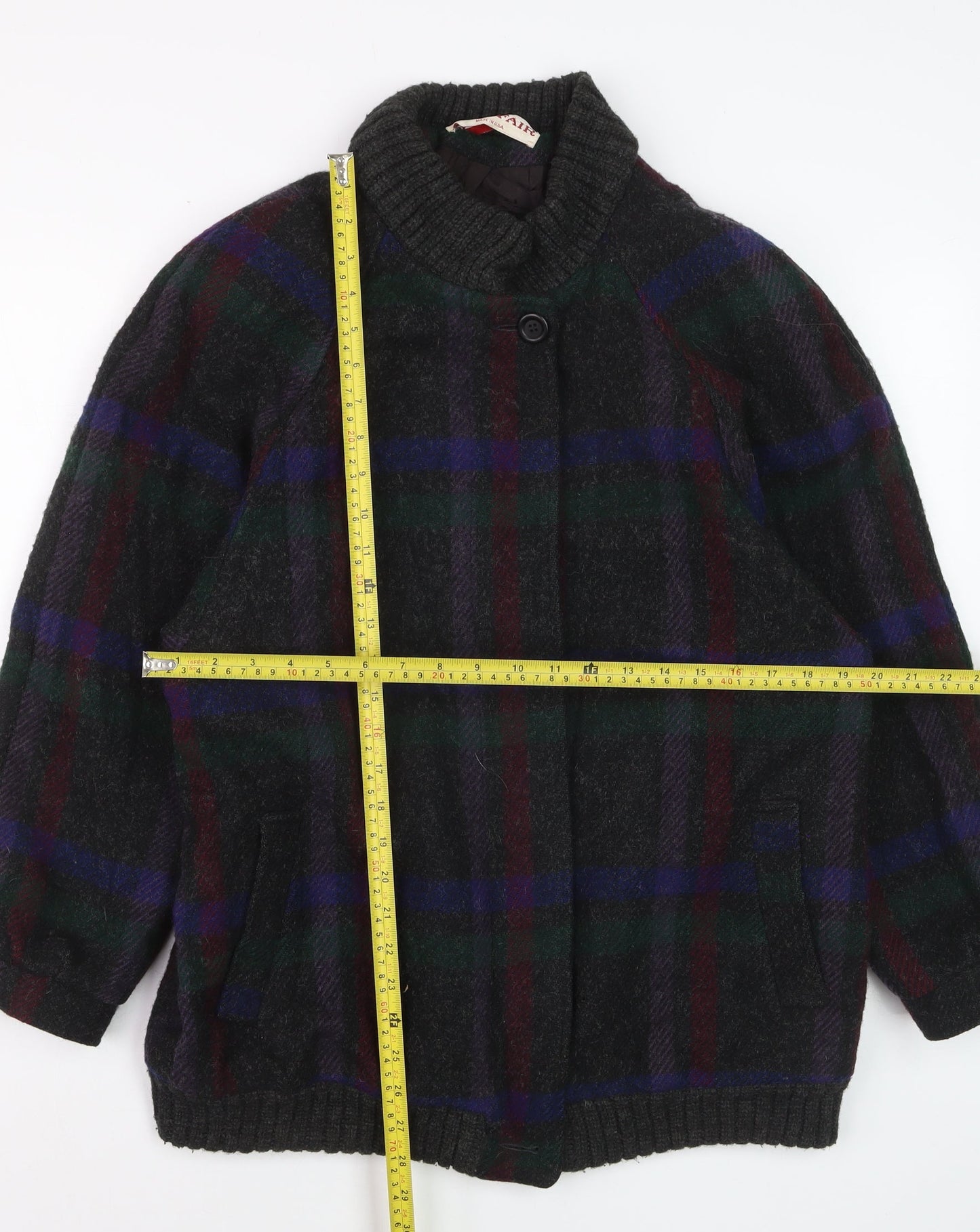 Braefair Women's Multicoloured Wool Check Mid-Length Jacket Size 12