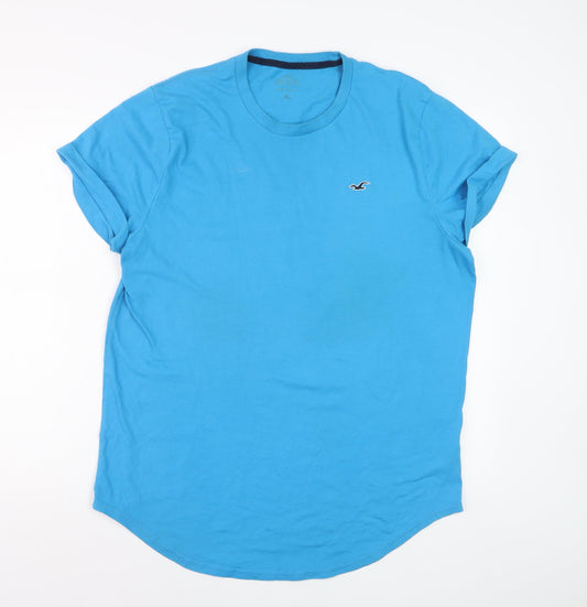 Hollister Men Blue Crew Neck Short Sleeve Jersey T-Shirt M