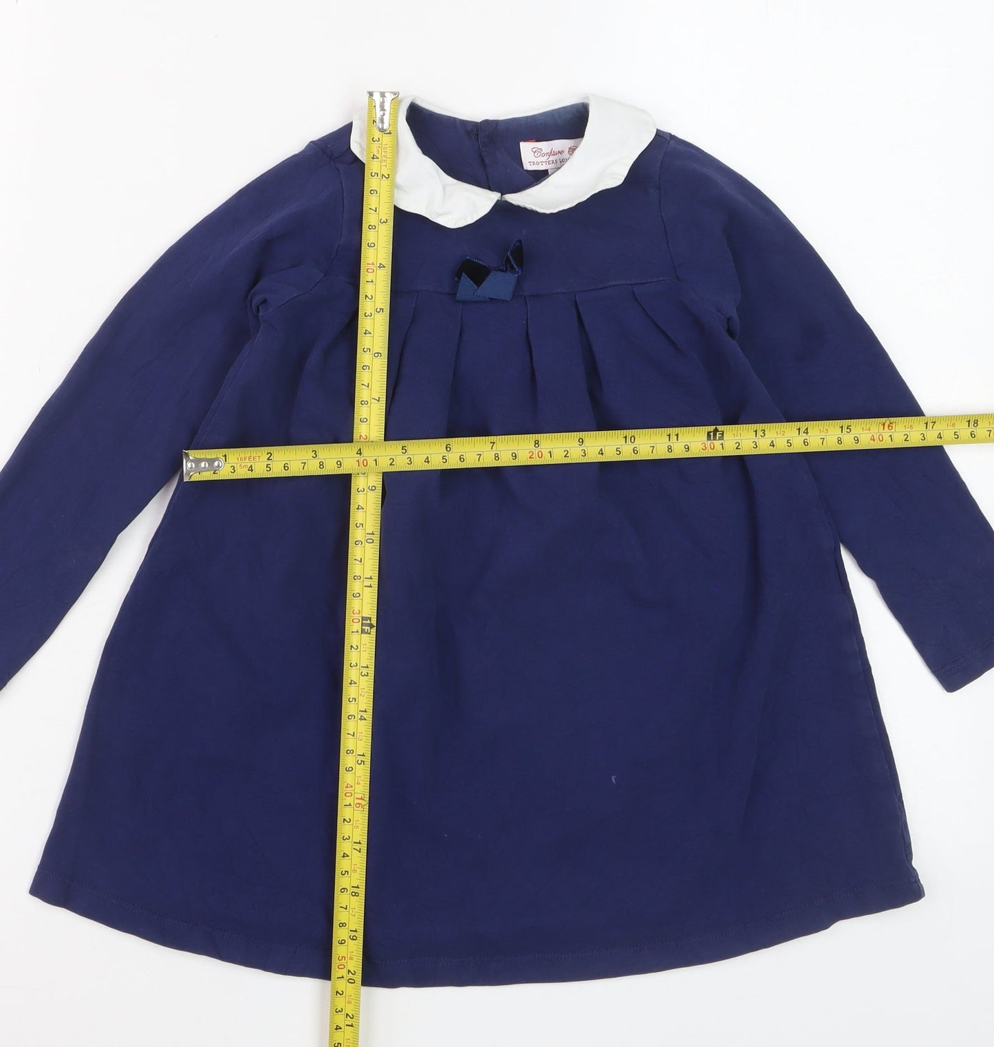 Trotters London Girls Blue A-Line Peter Pan Collar Dress 3 Years