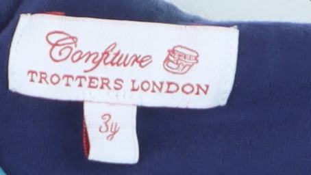 Trotters London Girls Blue A-Line Peter Pan Collar Dress 3 Years
