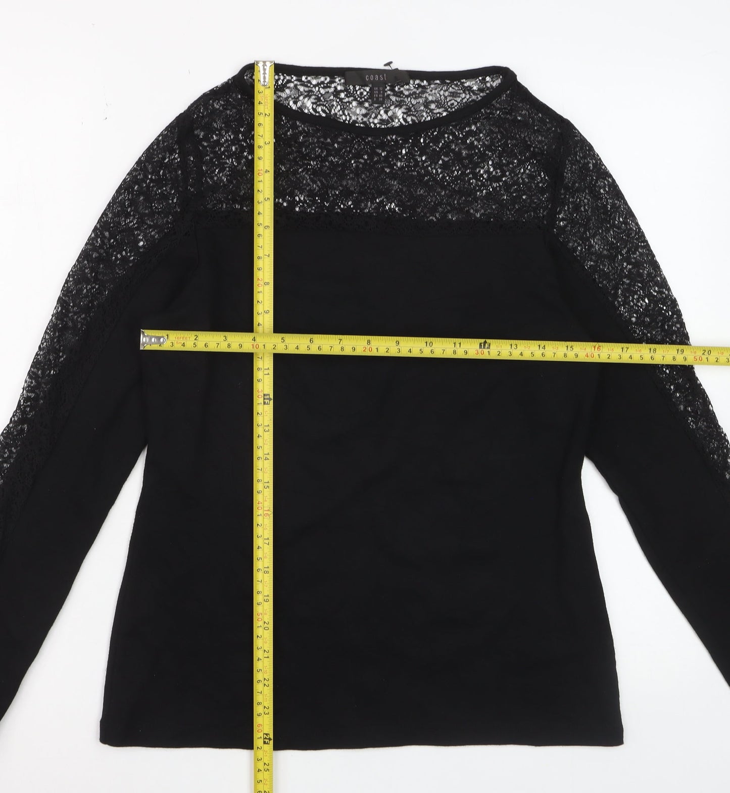 Coast Women Black Lace Long Sleeve Blouse Size 12 Elegant Top