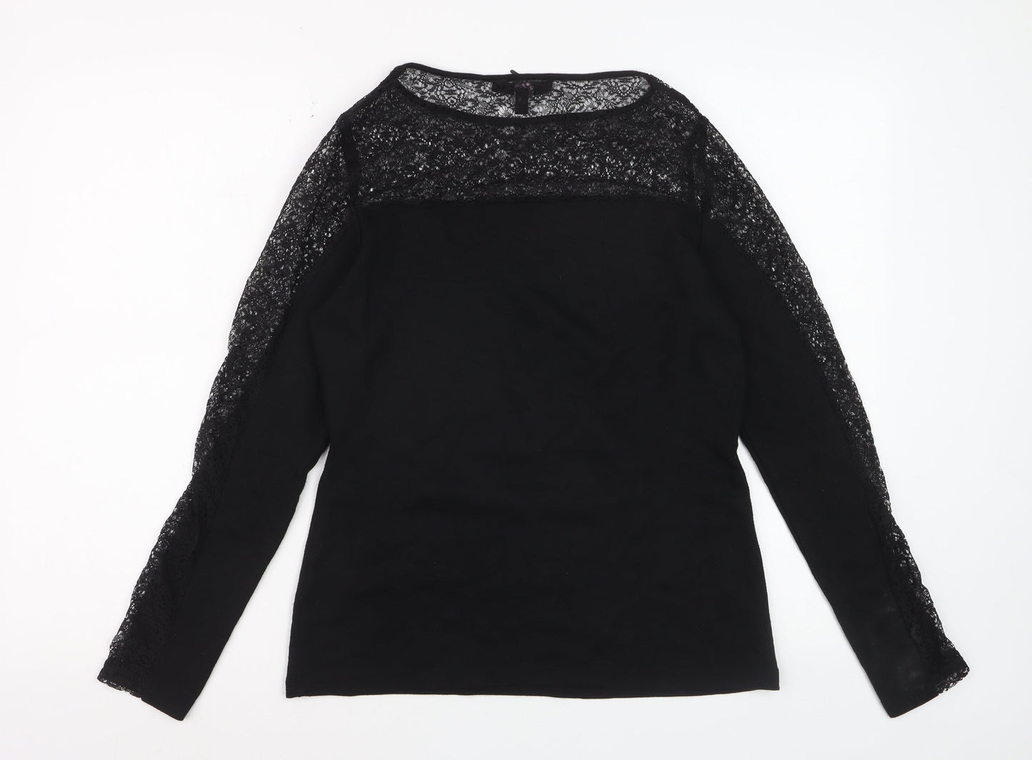 Coast Women Black Lace Long Sleeve Blouse Size 12 Elegant Top