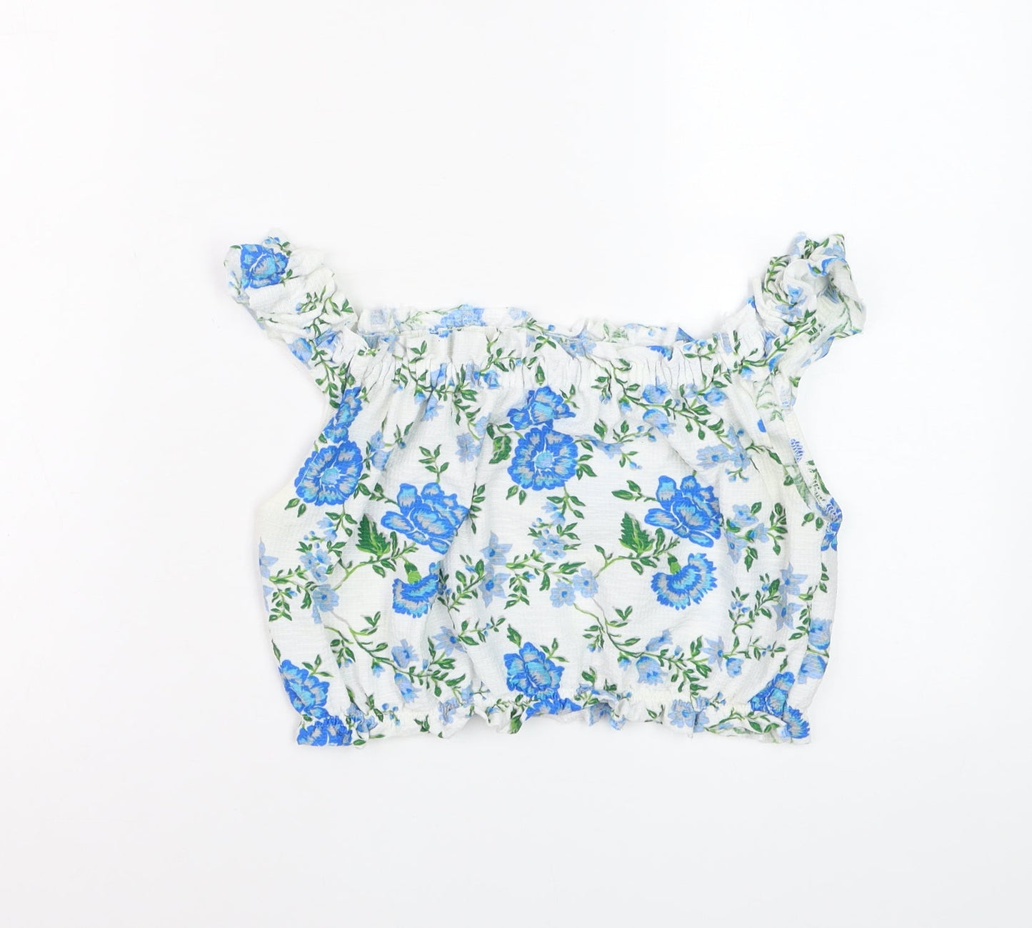 Topshop Women’s White Floral Cropped Off Shoulder Blouse Size 10