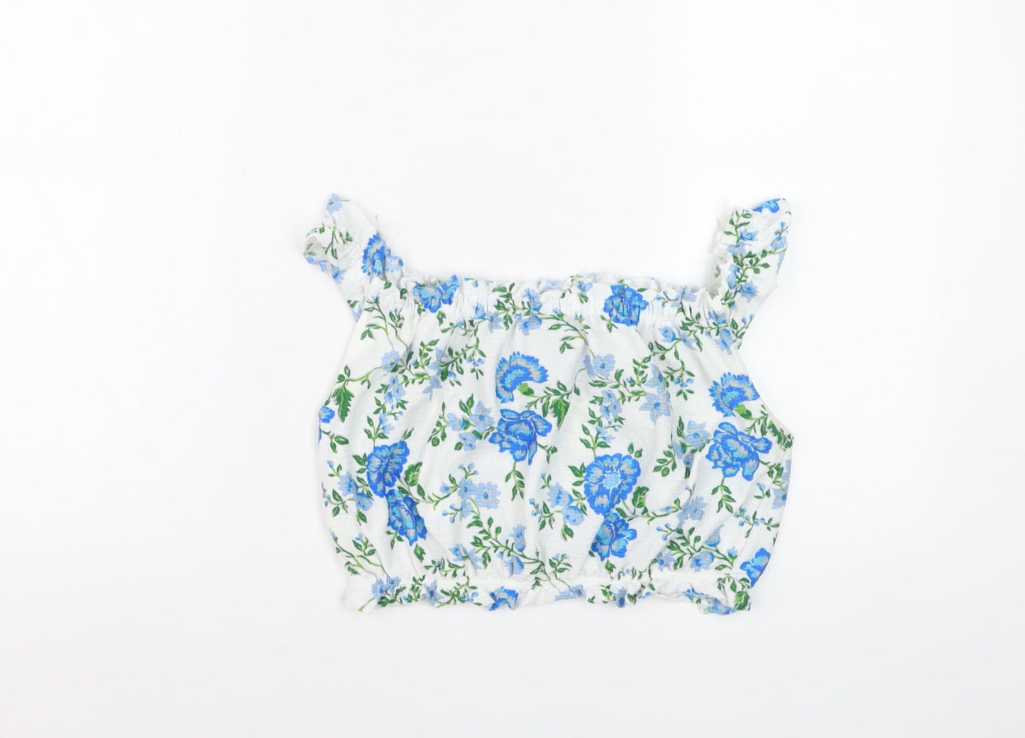 Topshop Women’s White Floral Cropped Off Shoulder Blouse Size 10