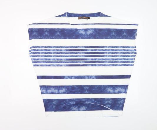QED London Women Blue Striped Sleeveless Basic T-Shirt S