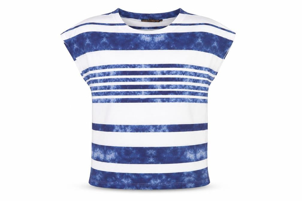 QED London Women Blue Striped Sleeveless Basic T-Shirt S